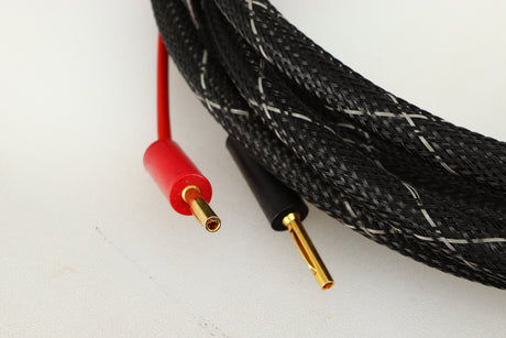 Close up of used Graham Slee Spatia Speaker Cables 4.0m Pair showing connectors
