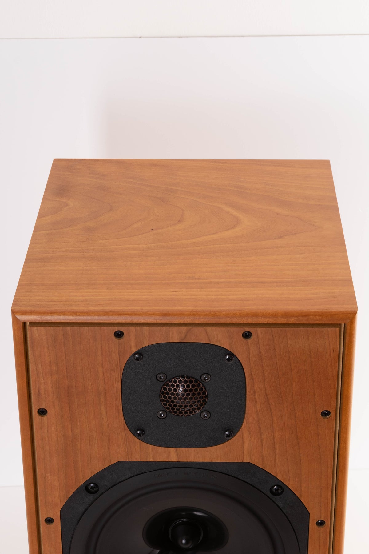Top of a used Harbeth Compact 7ES 3 Standmount Speaker in a Cherry finish