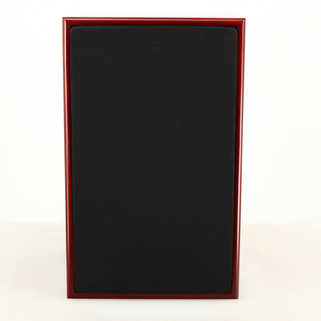 Front view of a used Harbeth P3ESR Standmount Speaker in a rosewood finish showing Grille