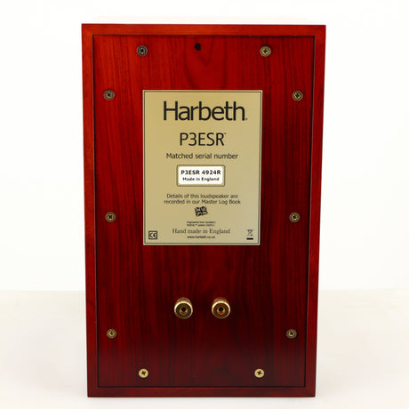 Rear view of a used Harbeth P3ESR Standmount Speaker in a rosewood finish