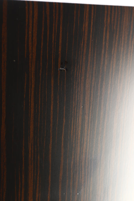 Close up view of a used Harbeth Super HL5 Plus Standmount Speakers in Tiger Ebony finish 