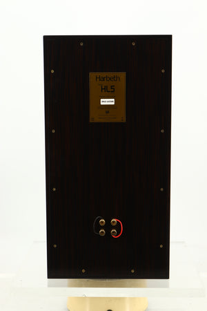 Rear view of a used Harbeth Super HL5 Plus Standmount Speakers in Tiger Ebony finish 