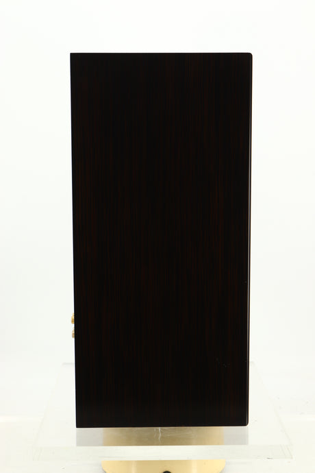 Side view of a used Harbeth Super HL5 Plus Standmount Speakers in Tiger Ebony finish 