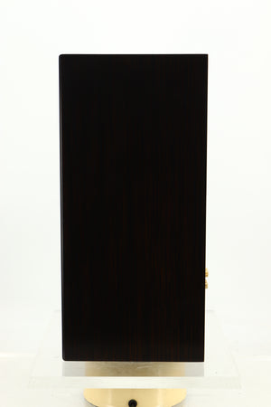Side view of a used Harbeth Super HL5 Plus Standmount Speakers in Tiger Ebony finish 