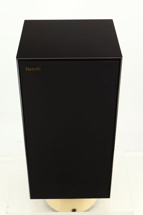 Top view of a used Harbeth Super HL5 Plus Standmount Speakers in Tiger Ebony finish 