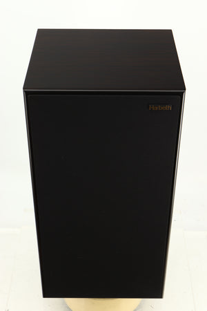 Top view of a used Harbeth Super HL5 Plus Standmount Speakers in Tiger Ebony finish 