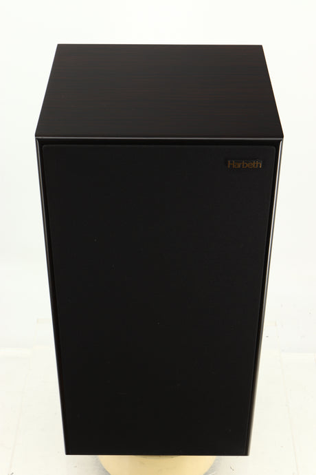 Top view of a used Harbeth Super HL5 Plus Standmount Speakers in Tiger Ebony finish 