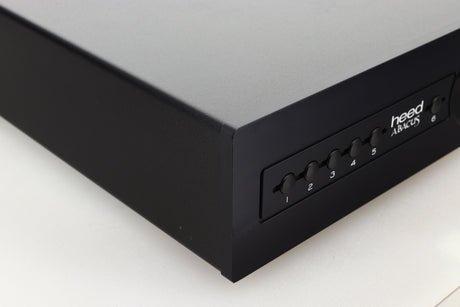 Front left corner view of a used Heed Abacus DAC in Black finish