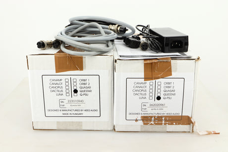 Boxes of a used Heed Questar MM Phonostage with Q-PSU III Power Supply 