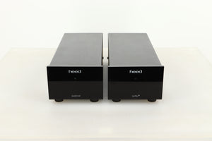 Front view of a used Heed Questar MM Phonostage with Q-PSU III Power Supply