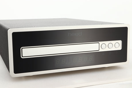 Close up view of a used Heed Thesis Delta CD Transport in Black finish showing the fascia