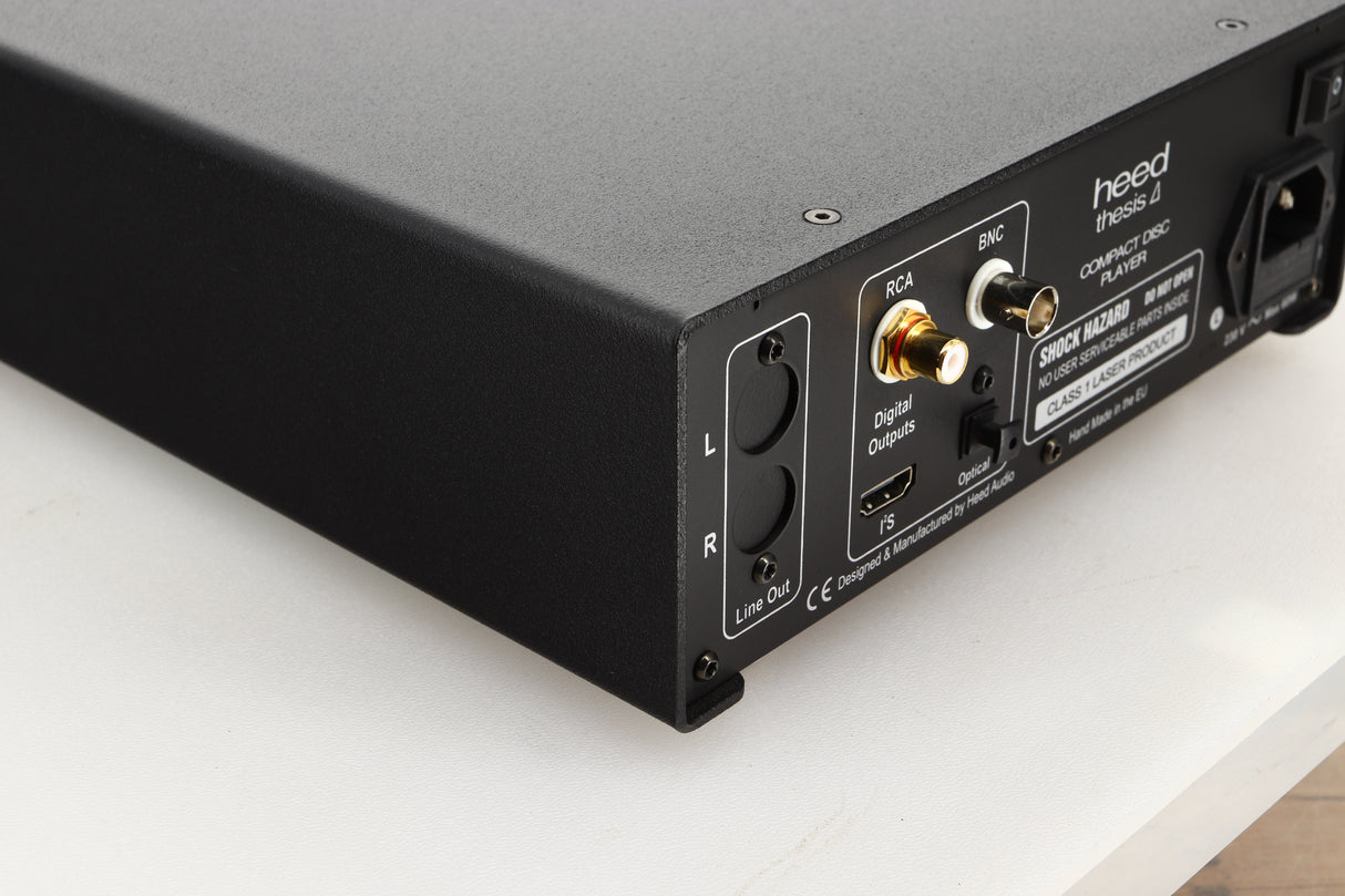 Rear left corner view of a used Heed Thesis Delta CD Transport in Black finish