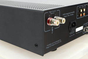 Rear left corner view of a used Hegel H400 Streaming Amplifier in Black finish 