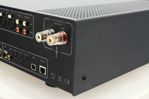 Rear right corner view of a used Hegel H400 Streaming Amplifier in Black finish 
