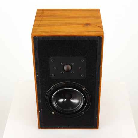 Top of a used Heybrook HP2 Standmount Speaker in a teak finish