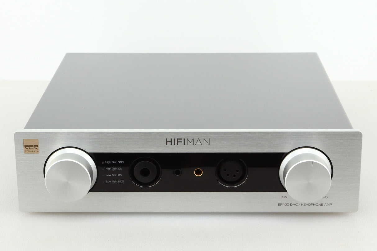 Front view of a used HiFiMAN EF400 Headphone Amplifier in silver finish
