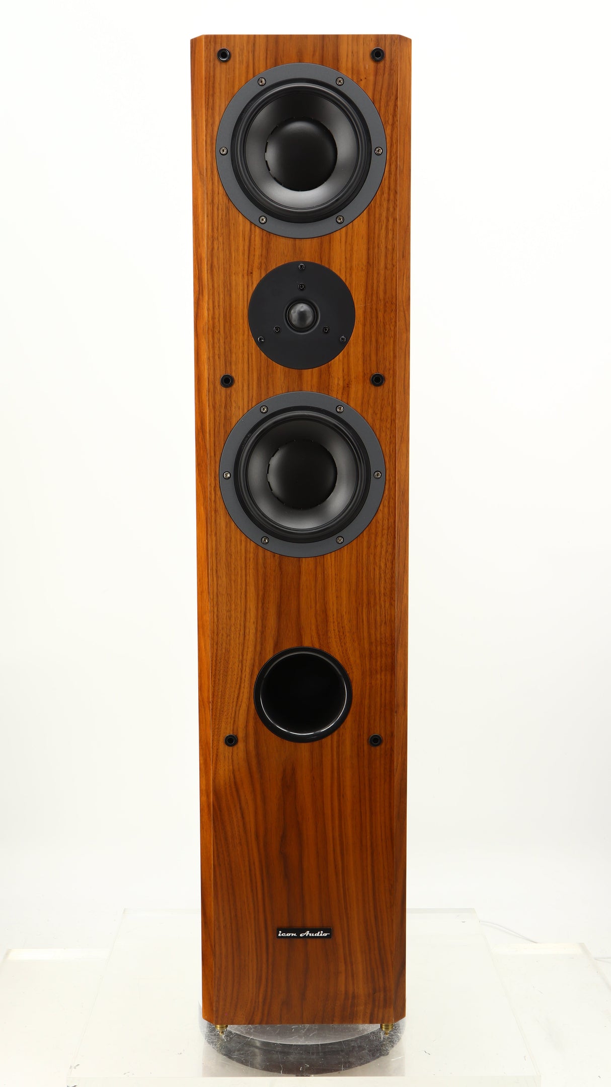 Front view of a used Icon Audio MFV3 Floorstanding Speaker in a rosewood vinyl finish