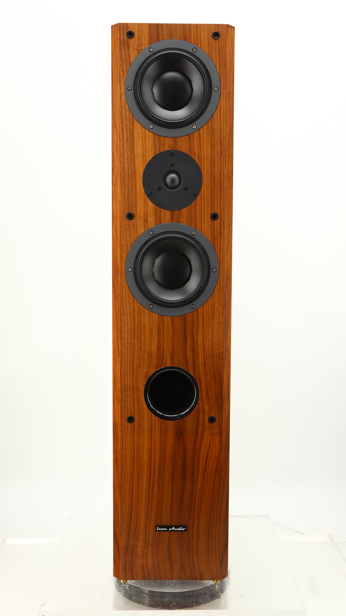 Front view of a used Icon Audio MFV3 Floorstanding Speaker in a rosewood vinyl finish