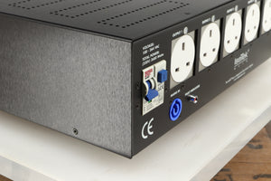 Rear right corner of a used Isotek Nova Mains Conditioner in a black finish