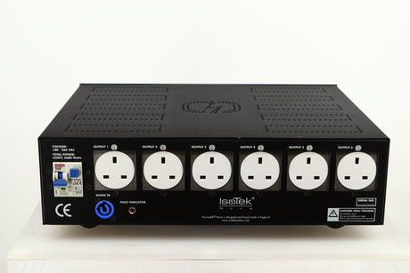 Rear view of a used Isotek Nova Mains Conditioner in a black finish showing Mains Input