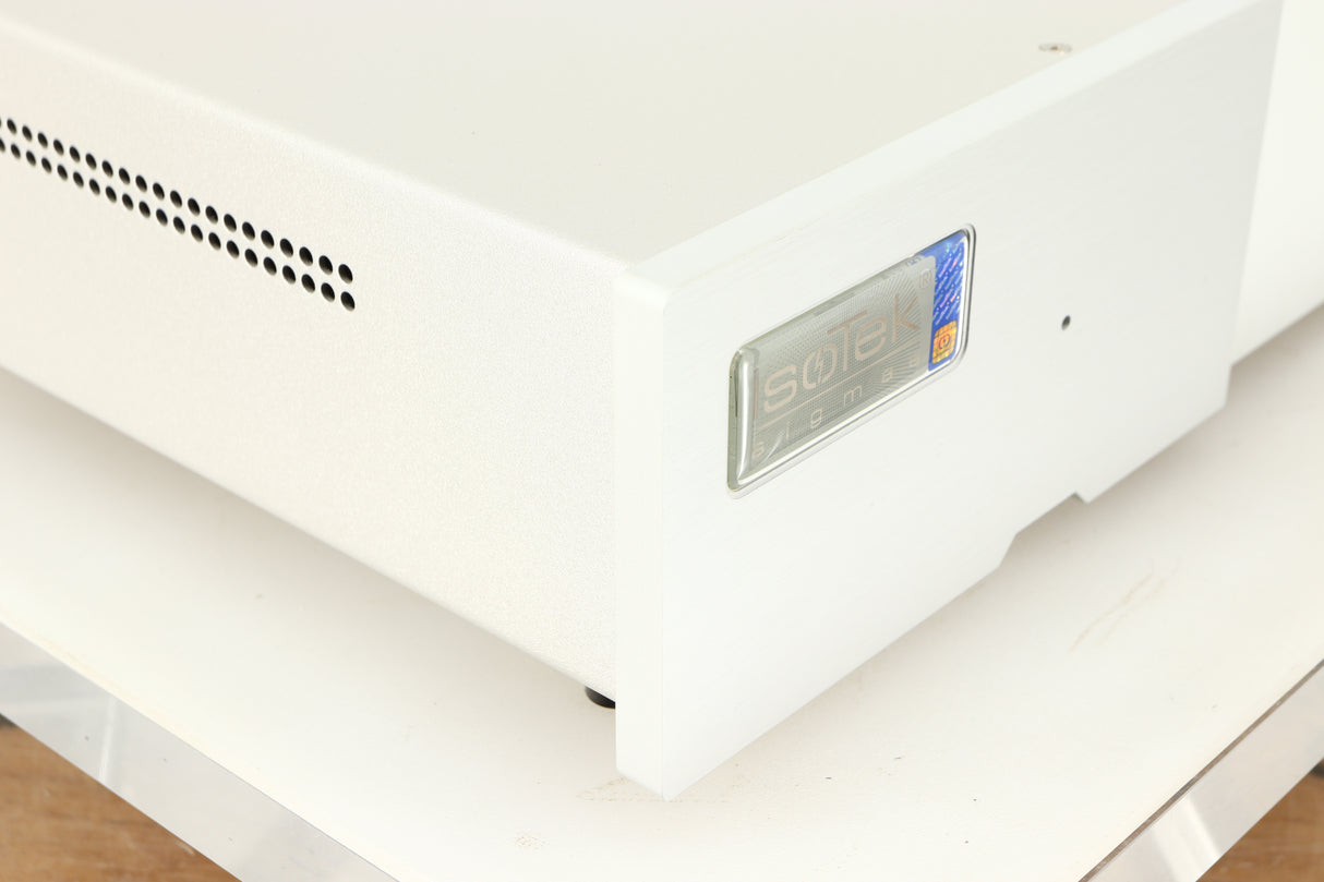 Front left corner of a used Isotek Sigmas Gil Power Distribution in a silver finish