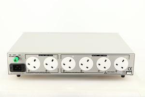 Rear view of a used Isotek Sigmas Gil Power Distribution in a silver finish showing Mains Input