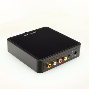Rear right corner of a used JDS Labs Atom Headphone Amplifier in a black finish