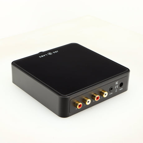 Rear right corner of a used JDS Labs Atom Headphone Amplifier in a black finish
