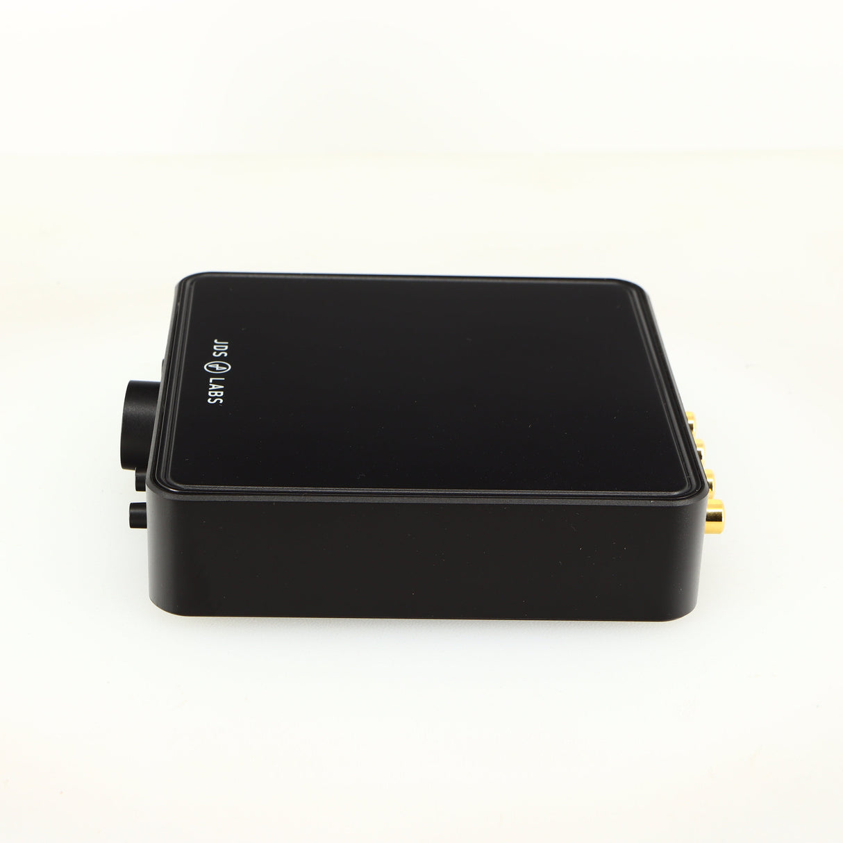 Left side view of a used JDS Labs Atom Headphone Amplifier in a black finish