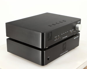 Front left corner of a used Keces Sphono Phonostage in a black finish