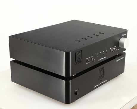 Front left corner of a used Keces Sphono Phonostage in a black finish