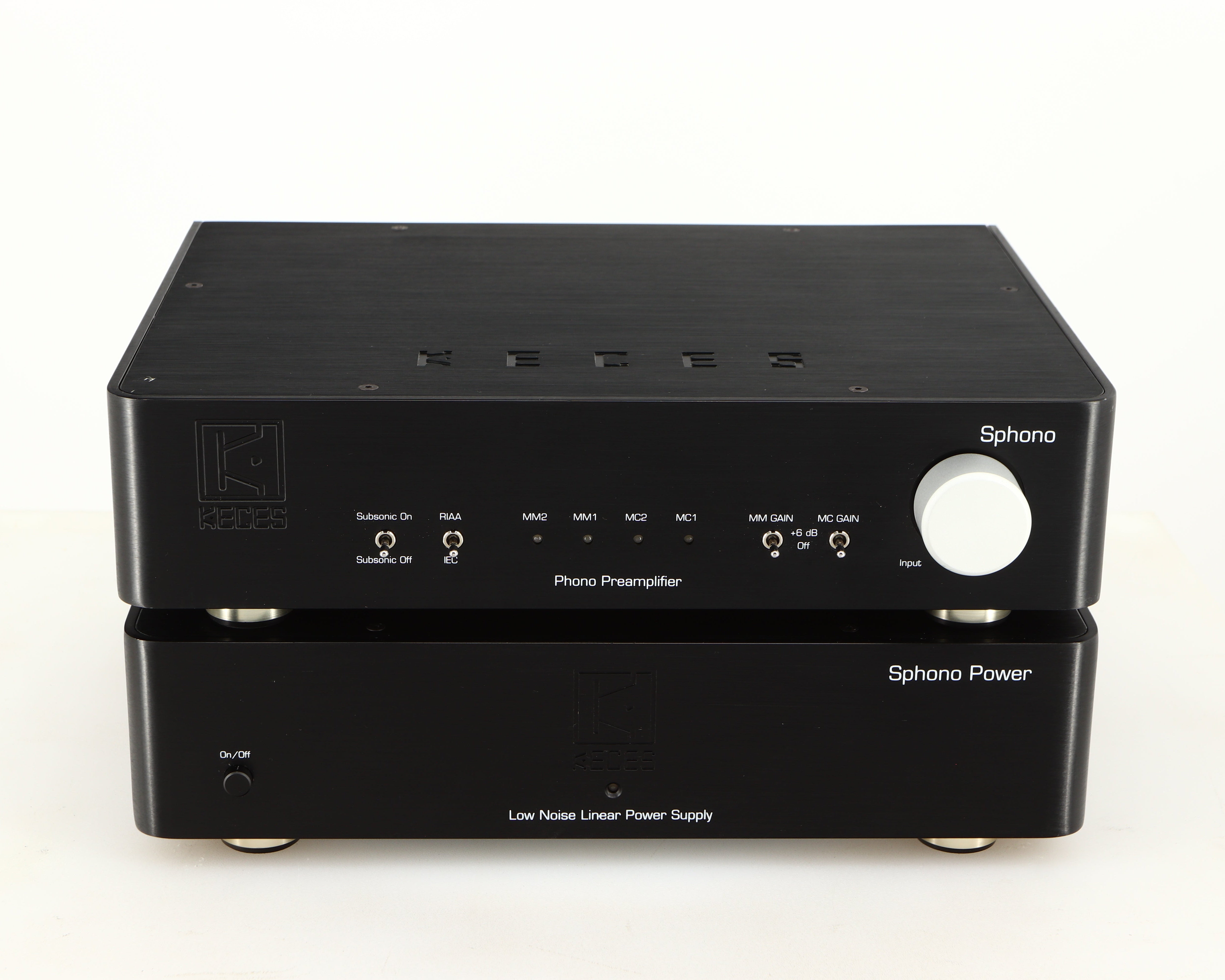 Front view of a used Keces Sphono Phonostage in a black finish