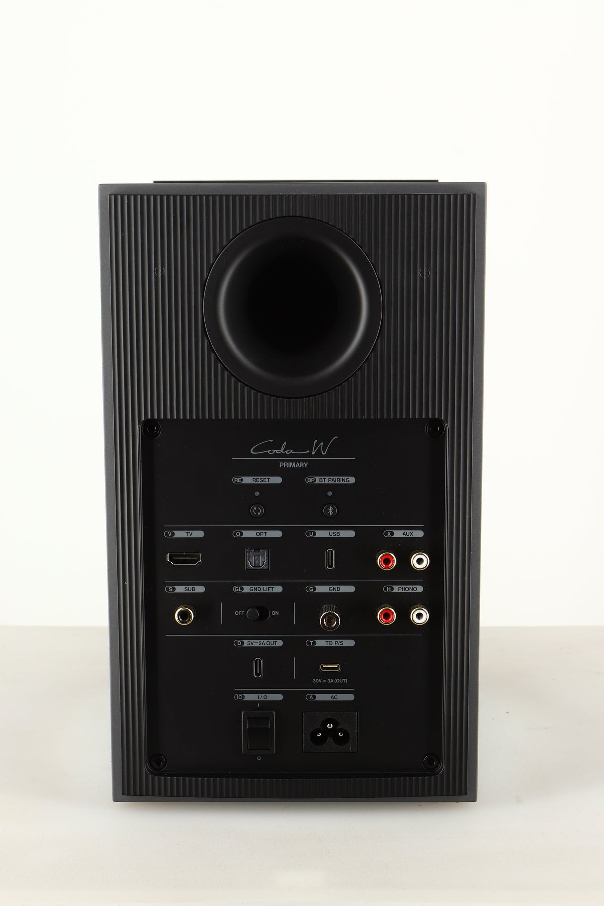 Rear view of a used KEF Coda W Active Standmount Speaker in Dark Titanium finish