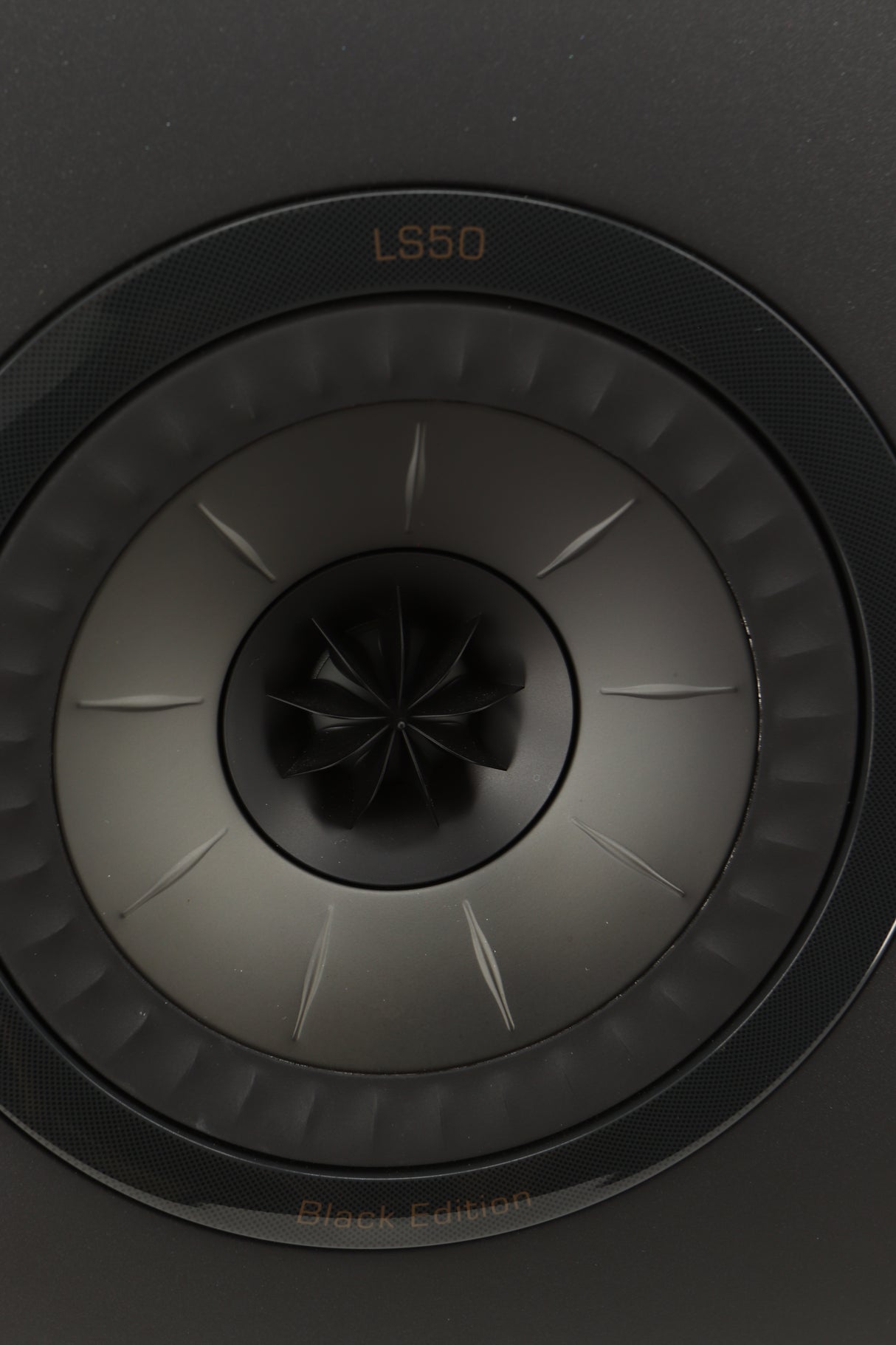 Close up view of a used KEF LS50 Black Edition Standmount Speaker