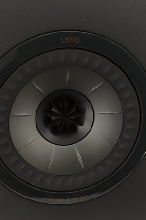 Close up view of a used KEF LS50 Black Edition Standmount Speaker