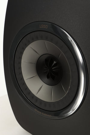 Close up view of a used KEF LS50 Black Edition Standmount Speaker