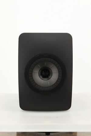 Front view of a used KEF LS50 Black Edition Standmount Speaker