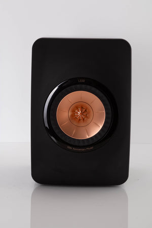 Front view of a used KEF LS50 Standmount Speaker in Gloss Black