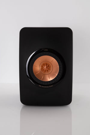 Front view of a used KEF LS50 Standmount Speaker in Gloss Black