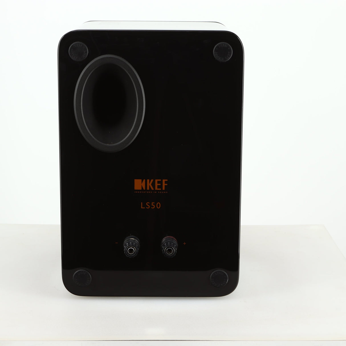 Rear view of a used KEF LS50 Standmount Speaker in a black gloss finish
