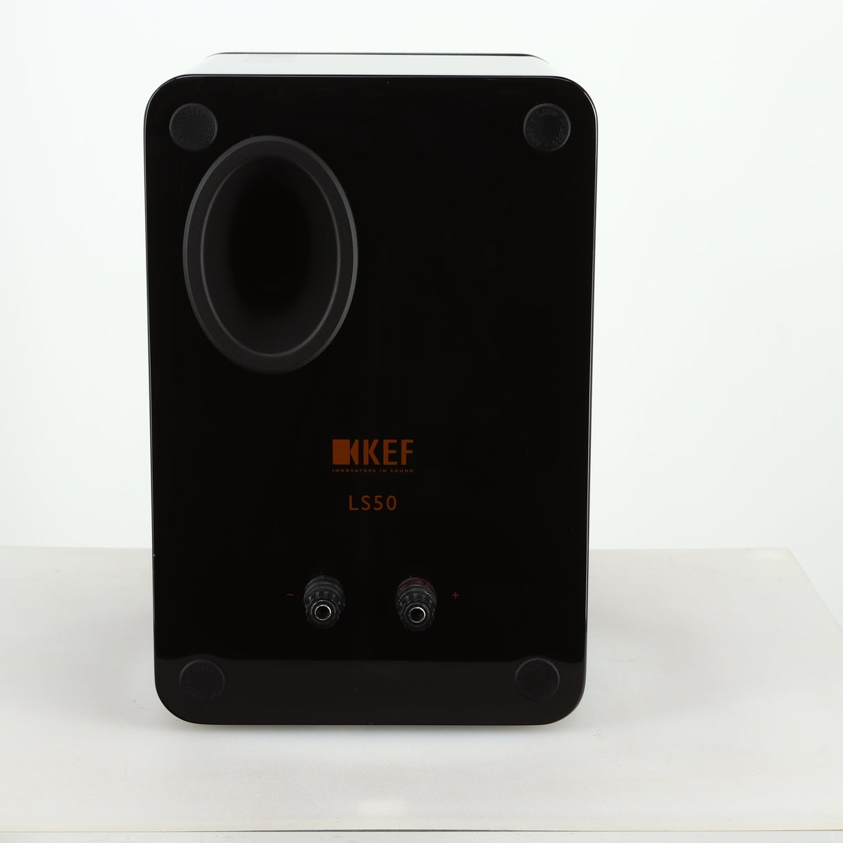 Rear view of a used KEF LS50 Standmount Speaker in a black gloss finish 