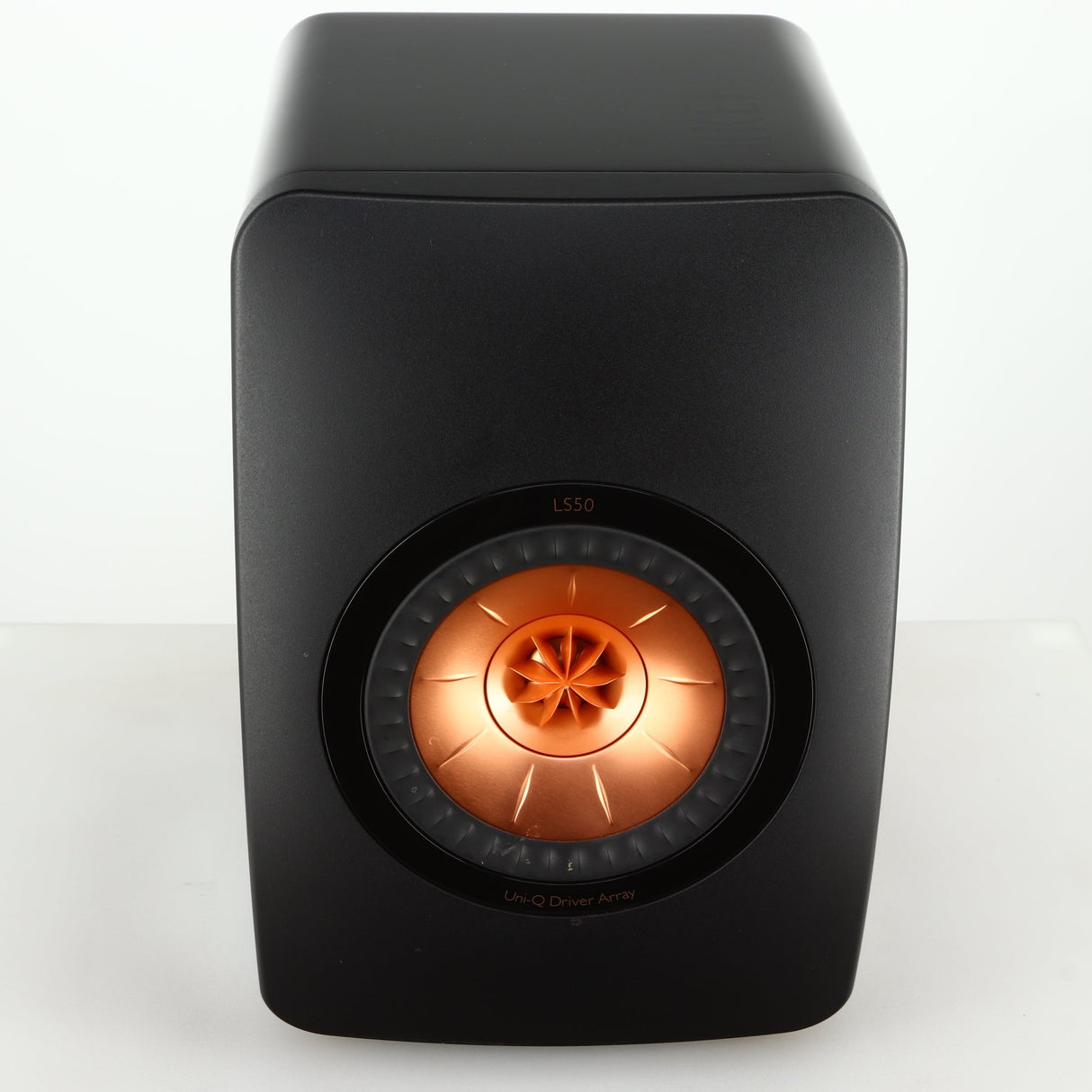 Top view of a used KEF LS50 Standmount Speaker in a black gloss finish