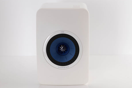 Front view of a used KEF LS50 Standmount Speaker in a White finish