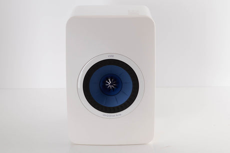 Front view of a used KEF LS50 Standmount Speaker in a White finish