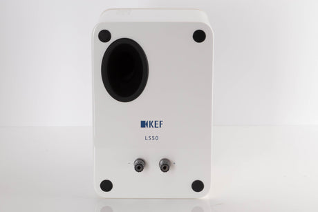 Rear view of a used KEF LS50 Standmount Speaker in a White finish