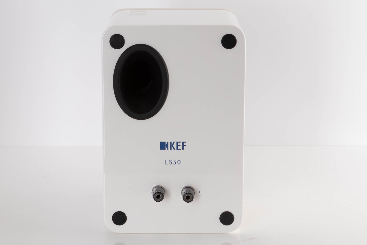 Rear view of a used KEF LS50 Standmount Speaker in a White finish