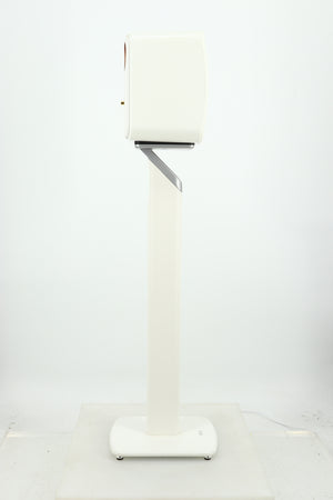Left side view of a used KEF LSX Standmount Speaker W/ Stand in a white finish