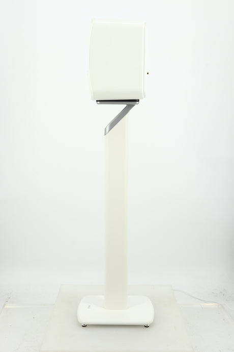 Right side view of a used KEF LSX Standmount Speaker W/ Stand in a white finish