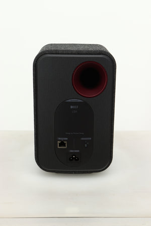 Rear view of a KEF LSX Wireless Standmount Speaker in Black finish
