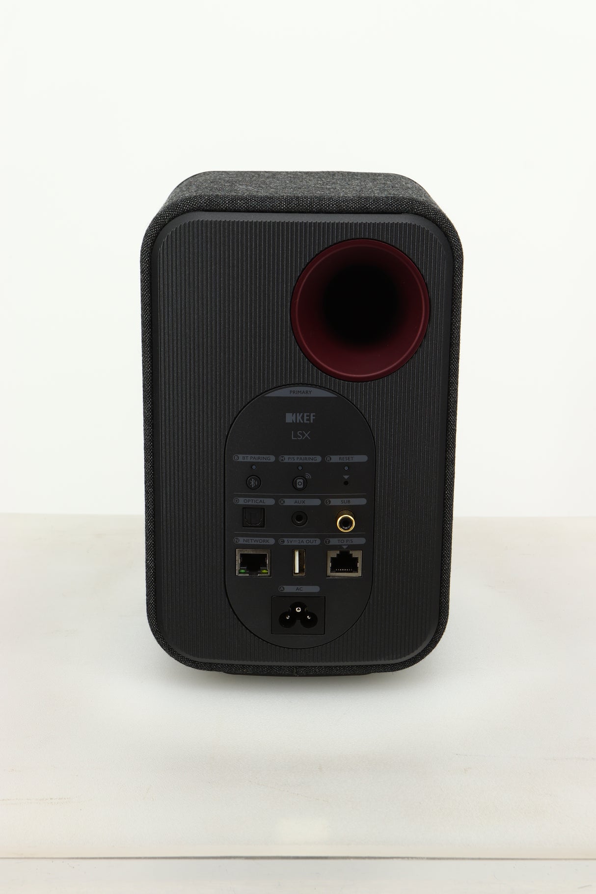 Rear view of a KEF LSX Wireless Standmount Speaker in Black finish